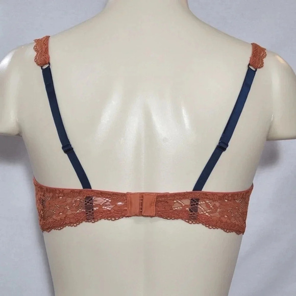 34D Gilligan O'Malley Unlined Semi Sheer Lace Balconette UW Bra Orange Penny NWT - Picture 3 of 11